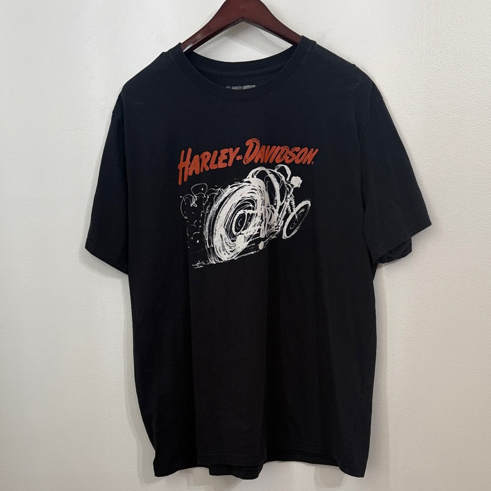 HARLEY DAVIDSON Graphic Shirt Mens Extra Large Orange Black Biker Motorcycle